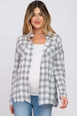 Black Linen Plaid Button Down Maternity Top