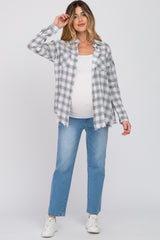 Black Linen Plaid Button Down Maternity Top