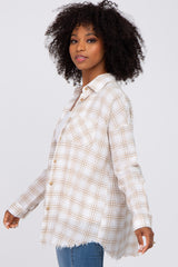 Beige Linen Plaid Button Down Top