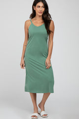 Green Sleeveless Maternity Midi Dress