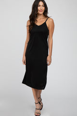 Black Sleeveless Maternity Midi Dress