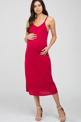 Red Sleeveless Maternity Midi Dress