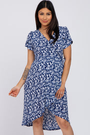 Navy Floral High-Low Hem Maternity Wrap Dress