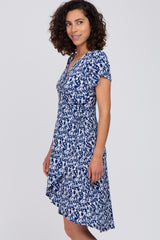 Navy Floral High-Low Hem Wrap Dress