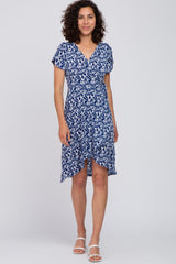 Navy Floral High-Low Hem Wrap Dress