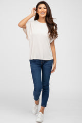 Beige Ribbed Flounce Short Sleeve Top