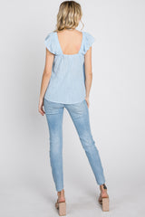 Light Blue Gauze Square Neck Flutter Sleeve Top