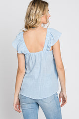 Light Blue Gauze Square Neck Flutter Sleeve Top