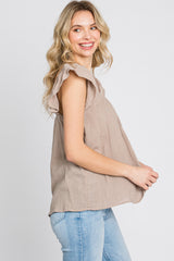 Mocha Gauze Square Neck Flutter Sleeve Top