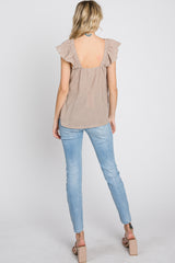 Mocha Gauze Square Neck Flutter Sleeve Top