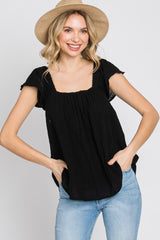 Black Gauze Square Neck Flutter Sleeve Maternity Top