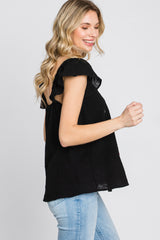 Black Gauze Square Neck Flutter Sleeve Top