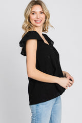 Black Gauze Square Neck Flutter Sleeve Top