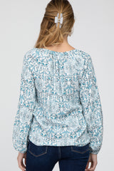 Teal Floral Long Sleeve Maternity Blouse