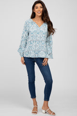 Teal Floral Long Sleeve Blouse