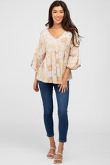 Rust Floral Dolman 3/4 Sleeve Top