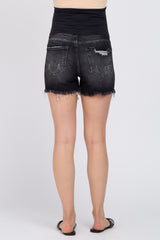 Black Distressed Maternity Denim Shorts