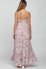 Mauve Floral Square Neck Tiered Maternity Maxi Dress