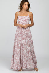 Mauve Floral Square Neck Tiered Maternity Maxi Dress