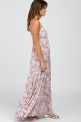 Mauve Floral Square Neck Tiered Maxi Dress