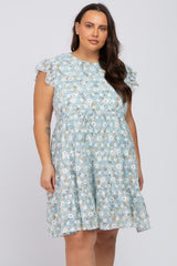 Mint Green Floral Embroidered Ruffle Hem Maternity Plus Dress