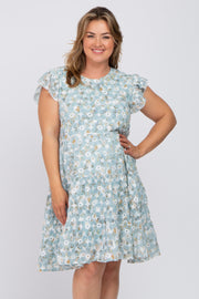 Mint Green Floral Embroidered Ruffle Hem Maternity Plus Dress