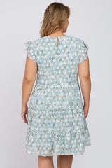 Mint Green Floral Embroidered Ruffle Hem Maternity Plus Dress