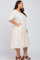 Cream Tiered Ruffle Hem Plus Midi Dress