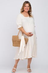 Cream Tiered Ruffle Hem Maternity Plus Midi Dress