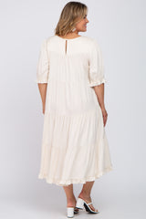 Cream Tiered Ruffle Hem Maternity Plus Midi Dress