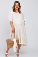 Cream Tiered Ruffle Hem Maternity Plus Midi Dress