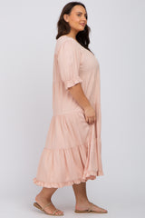 Light Pink Tiered Ruffle Hem Plus Midi Dress