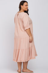 Light Pink Tiered Ruffle Hem Plus Midi Dress