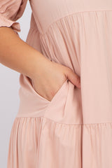 Light Pink Tiered Ruffle Hem Plus Midi Dress