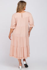 Light Pink Tiered Ruffle Hem Maternity Plus Midi Dress