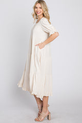 Cream Tiered Ruffle Hem Midi Dress