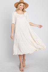 Cream Tiered Ruffle Hem Midi Dress