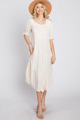 Cream Tiered Ruffle Hem Midi Dress