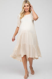 Cream Tiered Ruffle Hem Maternity Midi Dress