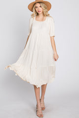 Cream Tiered Ruffle Hem Midi Dress