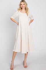 Cream Tiered Ruffle Hem Midi Dress