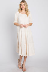 Cream Tiered Ruffle Hem Midi Dress