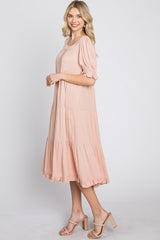 Pink Tiered Ruffle Hem Midi Dress