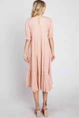 Pink Tiered Ruffle Hem Midi Dress