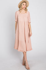 Pink Tiered Ruffle Hem Midi Dress