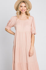 Pink Tiered Ruffle Hem Midi Dress