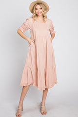 Pink Tiered Ruffle Hem Midi Dress