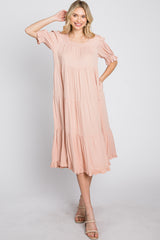 Pink Tiered Ruffle Hem Midi Dress