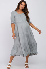 Sage Tiered Ruffle Hem Maternity Midi Dress