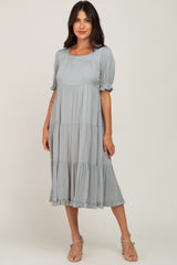 Sage Tiered Ruffle Hem Maternity Midi Dress